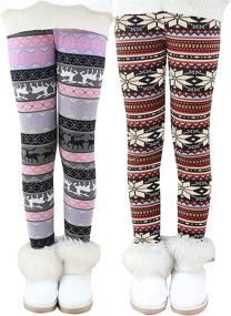 img 2 attached to 👧 2-Pack Winter Thick Fleece-Lined Leggings Printed Pants for Girls - IRELIA