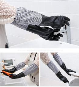 img 3 attached to 🧤 Upwsma 2pcs Kitchen Dishwashing Gloves - Wear-Resistant, Waterproof, Reusable - Black, Size Large