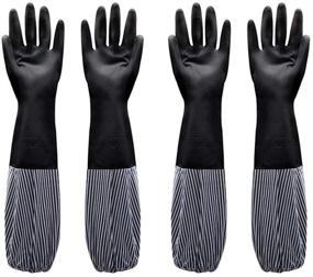 img 4 attached to 🧤 Upwsma 2pcs Kitchen Dishwashing Gloves - Wear-Resistant, Waterproof, Reusable - Black, Size Large