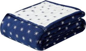 img 4 attached to 🌨️ Warm Snowflakes Cotton Blanket - Soft, Pre-Washed Throw Blanket, 68×88 Inches, Breathable for Couch Bed - Cozy All-Season Navy Blanket for Adults