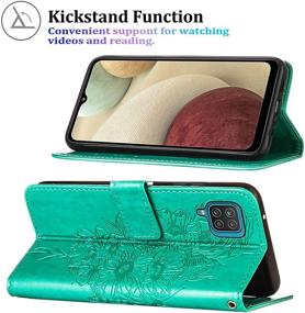 img 1 attached to 🦋 A12 Phone Case Wallet for Galaxy A12 - Kickstand, Wrist Strap, Card Holder Slots - Butterfly Floral Embossed Green PU Leather Flip Cover Samsung A12 Case