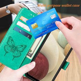 img 2 attached to 🦋 A12 Phone Case Wallet for Galaxy A12 - Kickstand, Wrist Strap, Card Holder Slots - Butterfly Floral Embossed Green PU Leather Flip Cover Samsung A12 Case