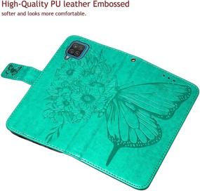 img 3 attached to 🦋 A12 Phone Case Wallet for Galaxy A12 - Kickstand, Wrist Strap, Card Holder Slots - Butterfly Floral Embossed Green PU Leather Flip Cover Samsung A12 Case