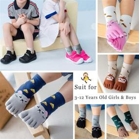 img 1 attached to 🧦 Cute Cartoon Animal Kids Toe Socks: Comfy Cotton Ankle Crew Five Finger Socks for 3-12 Years Old Boys and Girls