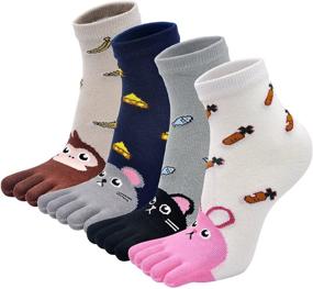 img 4 attached to 🧦 Cute Cartoon Animal Kids Toe Socks: Comfy Cotton Ankle Crew Five Finger Socks for 3-12 Years Old Boys and Girls