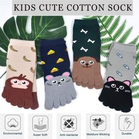 img 3 attached to 🧦 Cute Cartoon Animal Kids Toe Socks: Comfy Cotton Ankle Crew Five Finger Socks for 3-12 Years Old Boys and Girls