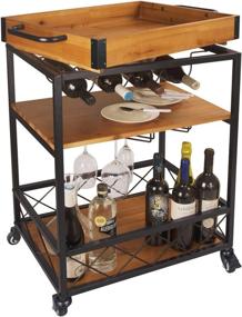 img 4 attached to 🔪 Premium LEVE 24"x18" Solid Wood Kitchen Serving Cart Bar Buffet Cart with 3 Tiers, Bottle and Goblet Holder - Light Walnut Finish for Enhanced SEO