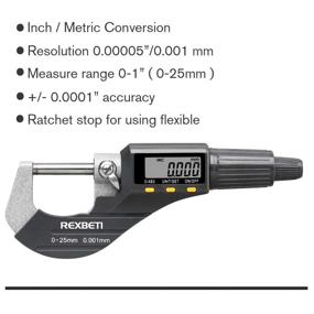 img 1 attached to 📏 Digital Micrometer: High Precision Inch/Metric Thickness Measuring Tool with 0.00005"/0.001mm Resolution and Protective Case - Includes Extra Battery