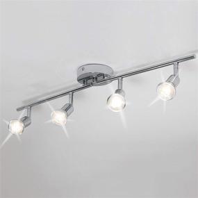 img 4 attached to Qcyuui Modern 4-Light Track Lighting Kit, Flush Mount Wall/Ceiling Spot Lights Fixture, LED Track Light with Rotating Chrome Light Head for Kitchen Living Room, Includes 4×GU10 Bulb