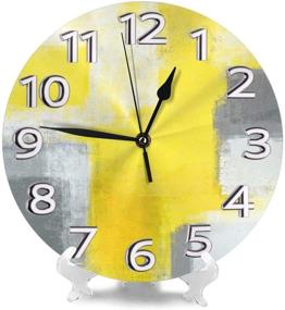 img 3 attached to ⏰ 10 Inch Round Grey and Yellow Abstract Art Painting White Wall Clock - Silent Non-Ticking Quartz Battery Operated