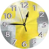 ⏰ 10 inch round grey and yellow abstract art painting white wall clock - silent non-ticking quartz battery operated logo