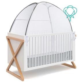 img 4 attached to 👶 Organic Cotton Baby Safety Pop Up Crib Tent - See Through Mosquito Net & Nursery Canopy Cover for Infant - Prevents Climbing Out - Toddler Crib Accessories