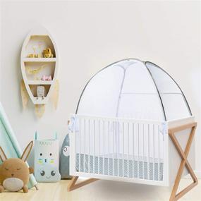 img 1 attached to 👶 Organic Cotton Baby Safety Pop Up Crib Tent - See Through Mosquito Net & Nursery Canopy Cover for Infant - Prevents Climbing Out - Toddler Crib Accessories