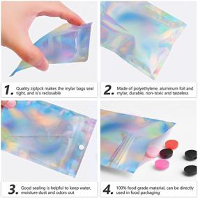 img 2 attached to 🌈 100 Pieces 4" x 6" Resealable Holographic Rainbow Color Bags - Smell Proof Bags, Foil Pouch Ziplock Bags for Party Favor Food Storage, Coffee Beans, Candy & Jewelry Packaging