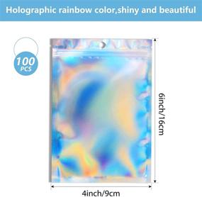 img 3 attached to 🌈 100 Pieces 4" x 6" Resealable Holographic Rainbow Color Bags - Smell Proof Bags, Foil Pouch Ziplock Bags for Party Favor Food Storage, Coffee Beans, Candy & Jewelry Packaging