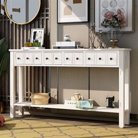 img 4 attached to 🏺 Antique White Console Sofa Table Sideboard by Merax - 60" Long with 2 Storage Drawers and Bottom Shelf for Living Room, Entryway/Hallway