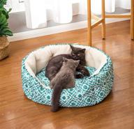 🐾 luckitty 25 inch big cat bed - soft velvet & waterproof oxford two-sided cushion - easy to wash - oval geometric pet beds for indoor cats or small dogs - boho print pattern in khaki logo