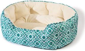 img 3 attached to 🐾 LUCKITTY 25 Inch Big Cat Bed - Soft Velvet & Waterproof Oxford Two-Sided Cushion - Easy to Wash - Oval Geometric Pet Beds for Indoor Cats or Small Dogs - Boho Print Pattern in Khaki