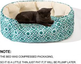 img 2 attached to 🐾 LUCKITTY 25 Inch Big Cat Bed - Soft Velvet & Waterproof Oxford Two-Sided Cushion - Easy to Wash - Oval Geometric Pet Beds for Indoor Cats or Small Dogs - Boho Print Pattern in Khaki