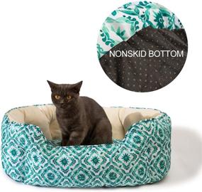 img 1 attached to 🐾 LUCKITTY 25 Inch Big Cat Bed - Soft Velvet & Waterproof Oxford Two-Sided Cushion - Easy to Wash - Oval Geometric Pet Beds for Indoor Cats or Small Dogs - Boho Print Pattern in Khaki