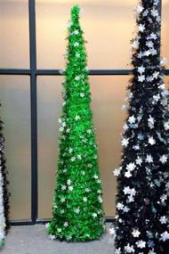 img 1 attached to 🎄 Fonding Mols 5ft Artificial Green Christmas Snow Tree - Collapsible Pop Up Green Tinsel Coastal Xmas Snowflake Tree for Frozen Holiday Party Decorations