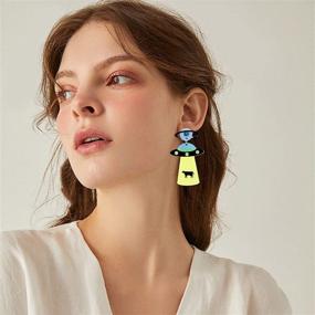 img 1 attached to 👽 KaFu Cute UFO Spaceship Alien Dangle Earrings: Lightweight Cartoon Resin UFO Airship Jewelry for Women & Girls