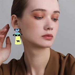 img 3 attached to 👽 KaFu Cute UFO Spaceship Alien Dangle Earrings: Lightweight Cartoon Resin UFO Airship Jewelry for Women & Girls