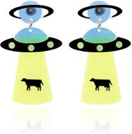 👽 kafu cute ufo spaceship alien dangle earrings: lightweight cartoon resin ufo airship jewelry for women & girls logo