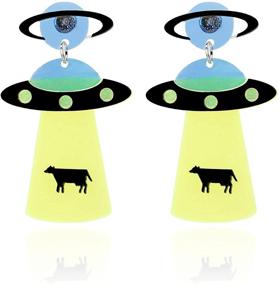 img 4 attached to 👽 KaFu Cute UFO Spaceship Alien Dangle Earrings: Lightweight Cartoon Resin UFO Airship Jewelry for Women & Girls