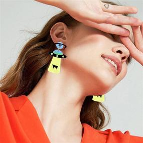 img 2 attached to 👽 KaFu Cute UFO Spaceship Alien Dangle Earrings: Lightweight Cartoon Resin UFO Airship Jewelry for Women & Girls