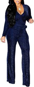 img 4 attached to 👗 LightlyKiss Women's Casual V Neck Sparkly Jumpsuit - Long Sleeve, Loose Pants, Party Clubwear with Belt