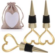 💖 set of 3 gold love design heart shape wine and beverage bottle stoppers - ideal wedding favors for guests, valentine's day, birthday party gifts, including heart burlap bag (gold heart shaped, pack of 3) logo