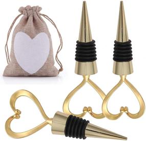 img 4 attached to 💖 Set of 3 Gold Love Design Heart Shape Wine and Beverage Bottle Stoppers - Ideal Wedding Favors for Guests, Valentine's Day, Birthday Party Gifts, Including Heart Burlap Bag (Gold Heart Shaped, Pack of 3)