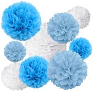 🌸 18pcs blue & white tissue hanging paper pom poms flower ball craft kit for weddings, parties, and outdoor decorations logo
