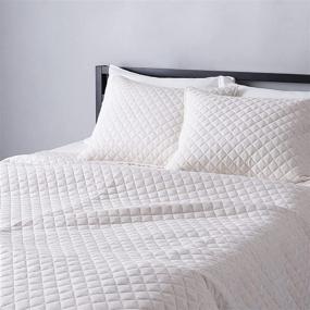 img 4 attached to 🛏️ Oatmeal Full/Queen Cotton Jersey Quilt and Shams Bed Set by Amazon Basics - Down-Alternative Quilt Included