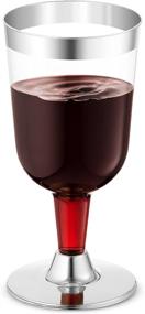 img 4 attached to 🍷 50-Pack Clear Hard Plastic Wine Cups with Elegant Silver Rim, 7 oz. Disposable Fancy Wine Glasses by Bloomingoods