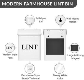 img 3 attached to Calindiana Modern Farmhouse Metal Magnetic Lint Bin for Laundry Room Organization and Storage with Lid - White