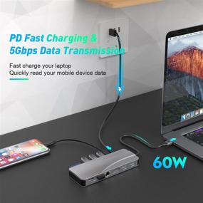 img 1 attached to 14-in-1 USB C Hub: Triple Display Docking Station with Ethernet, 4K HDMI Adapter, DP USB Hub, SD/TF Card Reader, Audio & USB-C PD 3.0 - Mac Pro & Type C Laptop Compatible