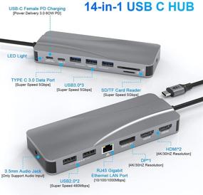 img 3 attached to 14-in-1 USB C Hub: Triple Display Docking Station with Ethernet, 4K HDMI Adapter, DP USB Hub, SD/TF Card Reader, Audio & USB-C PD 3.0 - Mac Pro & Type C Laptop Compatible