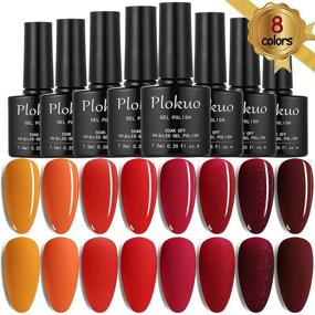 img 4 attached to 💅 Get Salon-Quality DIY Manicures with the PLOKUO UV Gel Nail Polish Set - 8 Trendy Colors, Dark Red Glitter, Light LED Compatible, Orange Color Soak Off, 7.5ml Bottles!