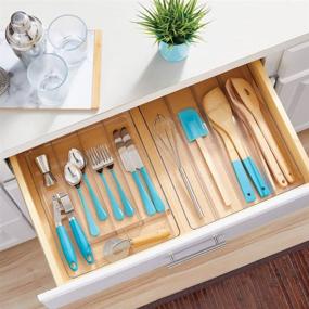 img 3 attached to mDesign Plastic Kitchen Cabinet Drawer Storage Organizer Tray - Efficient Cutlery, Utensil, and Gadget Organization with 5 Divided Compartments