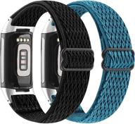 📿 2 упаковки эластичного ремешка для fitbit charge 5 - растяжимый мягкий нейлоновый спортивный заменяемый браслет (черно-синий) логотип