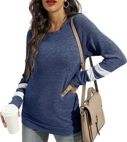 img 4 attached to 👗 Stylish Womens Color Block Sweatshirts: Comfy Crewneck Sweaters, Long Sleeve Shirts, and Fleece Tunic Tops