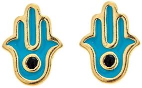 img 2 attached to Gold Plated Sterling Silver Blue Evil Eye & Hamsa Mix & Match Tiny Stud Earrings by Pori Jewelers – Exquisite Protection and Style