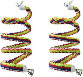 img 4 attached to 🐦 Set of 2 Bird Cage Perches - 63in Natural Parrot Toy with Bungee Rope for Chewing and Play