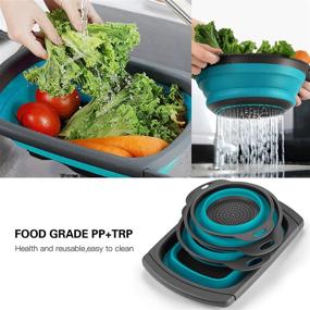 img 2 attached to 🥘 Holepo Silicone Kitchen Collapsible Colander Set - 1 pc 6 Quart Over the Sink Strainer, 2 pc 4 Quart, and 1 pc 2 Quart Round Folding Strainers - Dishwasher-Safe, BPA Free - Blue Color