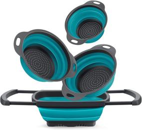 img 4 attached to 🥘 Holepo Silicone Kitchen Collapsible Colander Set - 1 pc 6 Quart Over the Sink Strainer, 2 pc 4 Quart, and 1 pc 2 Quart Round Folding Strainers - Dishwasher-Safe, BPA Free - Blue Color