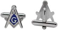blue and silver masonic cuff link pair - square and compass [5/8'' tall] logo