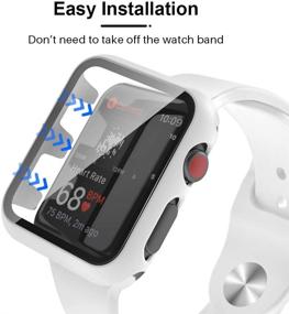 img 1 attached to Жесткий чехол Tauri 2 Pack, совместимый с Apple Watch Series 3 2 1 38 мм, встроенная защитная пленка из закаленного стекла 9H, тонкий бампер, чувствительная к касанию полная защитная крышка, совместимая с IWatch 38 мм - белый