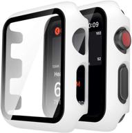 tauri 2 pack hard case compatible for apple watch series 3 2 1 38mm built in 9h tempered glass screen protector slim bumper touch sensitive full protective cover compatible for iwatch 38mm - white logo